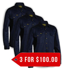 Bisley Original Cotton Drill Shirt - Long Sleeve-3 Pack-(BS6433-1)