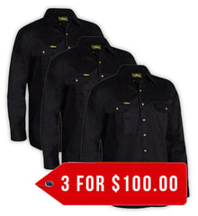 Bisley Original Cotton Drill Shirt - Long Sleeve-3 Pack-(BS6433-1)