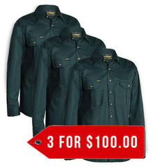Bisley Original Cotton Drill Shirt - Long Sleeve-3 Pack-(BS6433-1)