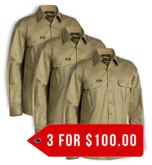 Bisley Original Cotton Drill Shirt - Long Sleeve-3 Pack-(BS6433-1)