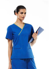 Biz Collection Ladies Contrast Crossover Scrub Top (H10722)