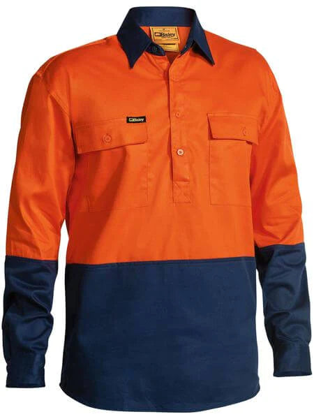 Bisley Hi Vis Closed Front Drill Shirt- Long Sleeve-(BSC6267)