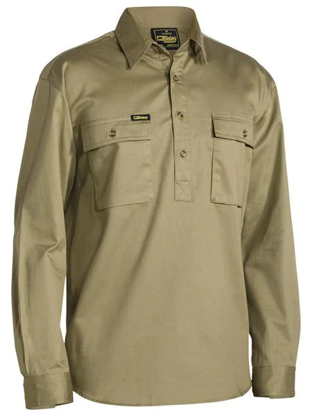 Bisley Closed Front Cotton Drill Shirt - Long Sleeve-(BSC6433)