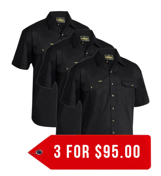 Bisley Original Cotton Drill Shirt - Short Sleeve-3 Pack-(BS1433-1)