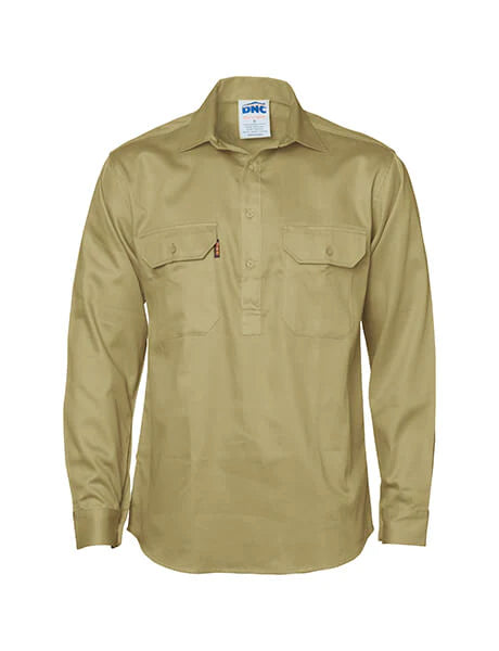 DNC Close Front Cotton Drill Shirt - Long Sleeve (3204)