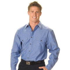 DNC Mens Twin Flap Pocket L/S Cotton Chambray (4104)