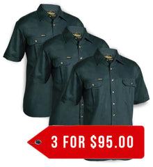 Bisley Original Cotton Drill Shirt - Short Sleeve-3 Pack-(BS1433-1)