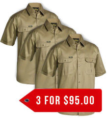 Bisley Original Cotton Drill Shirt - Short Sleeve-3 Pack-(BS1433-1)