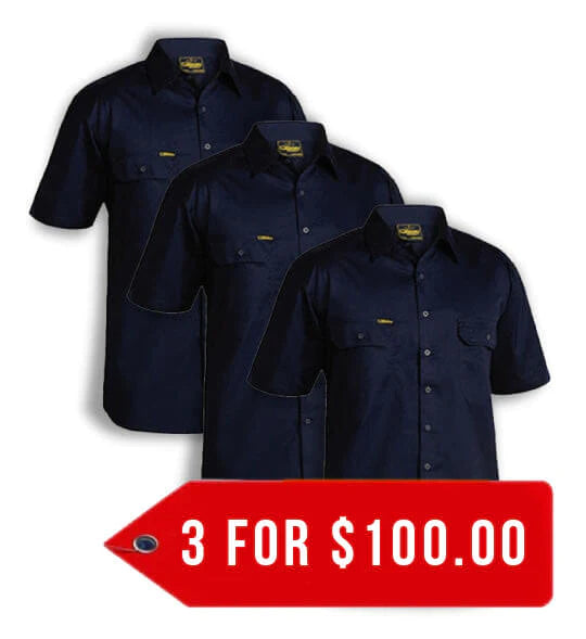 Bisley Cool Lightweight Drill Shirt - Short Sleeve-3 Pack-(BS1893-1)