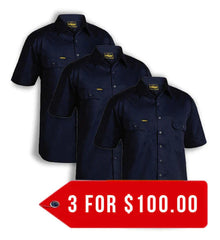 Bisley Cool Lightweight Drill Shirt - Short Sleeve-3 Pack-(BS1893-1)