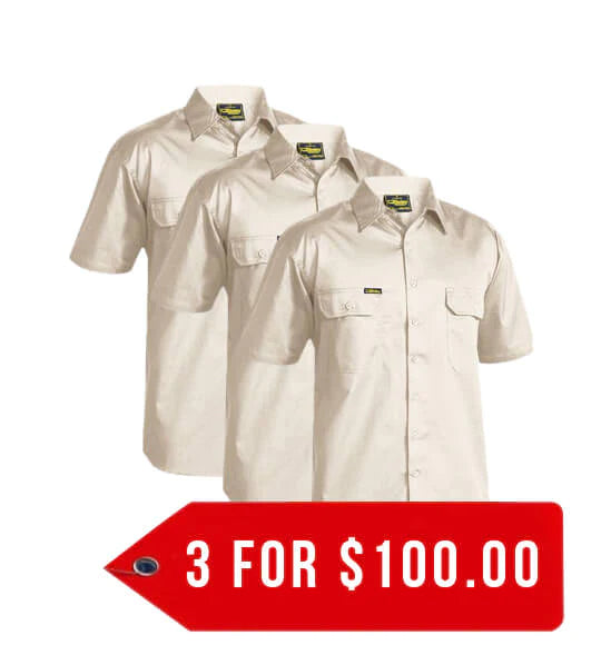 Bisley Cool Lightweight Drill Shirt - Short Sleeve-3 Pack-(BS1893-1)