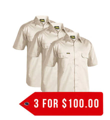 Bisley Cool Lightweight Drill Shirt - Short Sleeve-3 Pack-(BS1893-1)