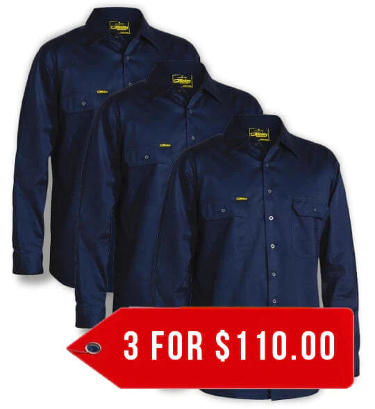 Bisley Cool Lightweight Drill Shirt - Long Sleeve-3 Pack-(BS6893-1)