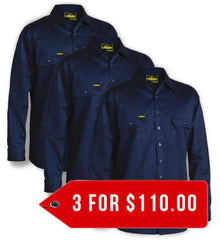 Bisley Cool Lightweight Drill Shirt - Long Sleeve-3 Pack-(BS6893-1)