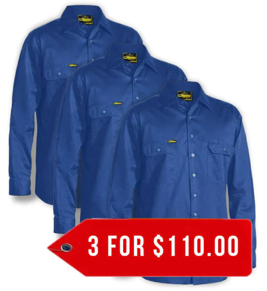 Bisley Cool Lightweight Drill Shirt - Long Sleeve-3 Pack-(BS6893-1)