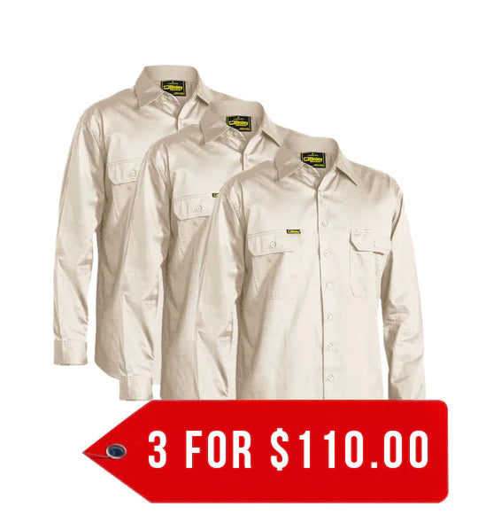 Bisley Cool Lightweight Drill Shirt - Long Sleeve-3 Pack-(BS6893-1)