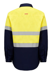 Hard Yakka Hi Vis L/Slv H/Weight Closed Front 2 Tone Cotton Drill Shirt W/Tape (Y04615)
